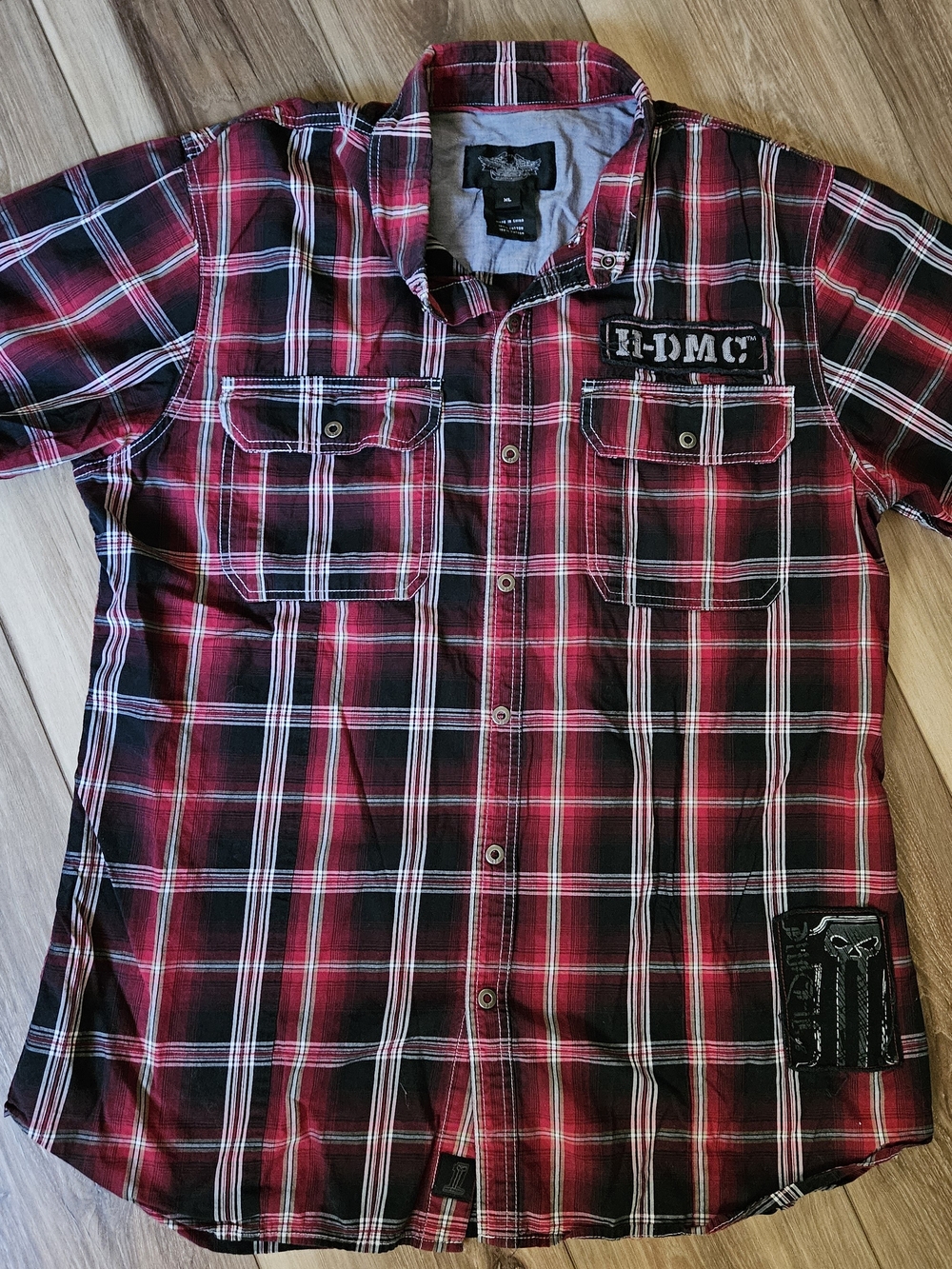 Harley Davidson Red Plaid Men's Button-Down Shirt XL
